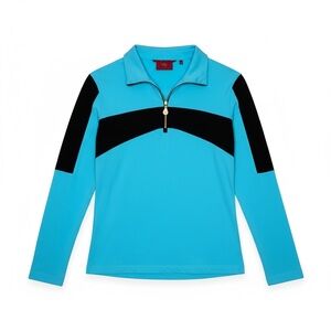 Brendratti Made in Italy Alessa Blue and Black Zip-Up Sporty Golf/Tennis Top